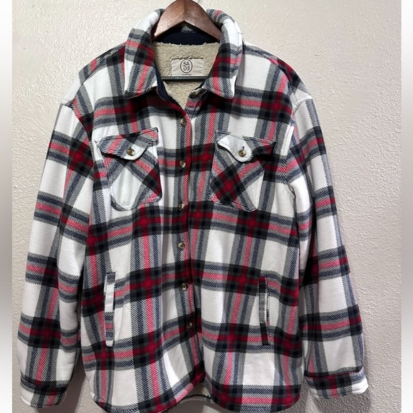Sage Collective Ladies Shirt Jacket Red Plaid Women's XXL Sherpa shacket - Picture 3 of 11